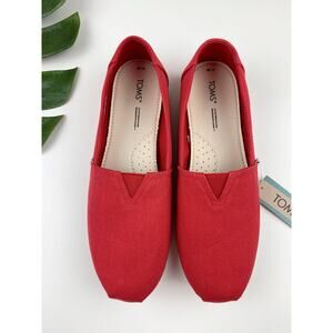 New Toms Belmont Slip On Flats Red Canvas Shoes Casual Comfort Women's 10